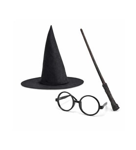 Harry Potter Tarzı Çocuk Seti - Siyah Keçe Şapka, Asa, Gözlük