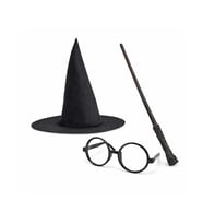 Harry Potter Tarzı Çocuk Seti - Siyah Keçe Şapka, Asa, Gözlük