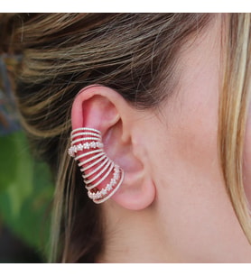 Ear Cuff Zirkon Taşlı Rose Gold Kaplama Çiçek Gümüş Küpe