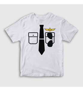 Presmono Unisex Çocuk Beyaz Kaptan Pilot Airplane Uçak T-Shirt 405167tt