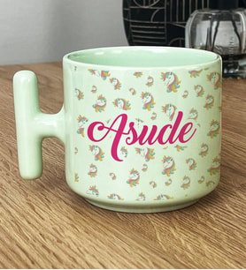 Kişiye Özel Unicorn Desenli Hediye Pastel T Kupa Unicornlu İsimli (Yeşil)