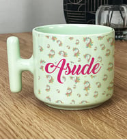 Kişiye Özel Unicorn Desenli Hediye Pastel T Kupa Unicornlu İsimli (Yeşil)