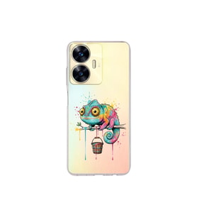 Realme C55 ile Uyumlu Splash Bukalemun Tasarımlı Şeffaf Silikon Kılıf