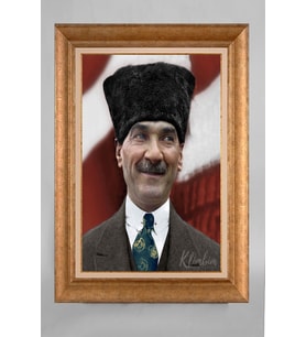Altın Varaklı Paspartulu Çerçeveli Atatürk Tablo sd329