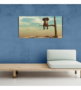 Fil, Çöl ve Kuru Ağaç Retro Kanvas Tablo 60X120
