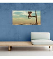 Fil, Çöl ve Kuru Ağaç Retro Kanvas Tablo 60X120