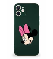 Apple iPhone 12 Soft Premier Kapak Minnie Mouse-B Tasarımlı Silikon Kılıf - Yeşil (Şeffaf)