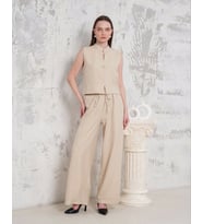 Broşlu Yelek Pantolon Takım Bej S255821