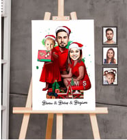 Kişiye Özel Yılbaşı Aile Karikatürlü Kanvas Tablo 20x30 Model-2