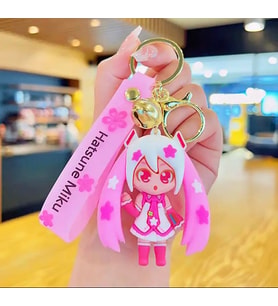Pembe Anime Hatsune Miku Silikon Anahtarlık Model 2