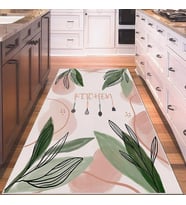 Bej Kitchen Yazılı Yıkanabilir Kaymaz Taban Leke Tutmaz Modern Salon Halısı ve Yolluk (Koyu Bej)