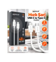 APC-PD260T-W Type-C to Type-C 40W Hızlı Şarj ve Data Kablosu 1 Metre Beyaz