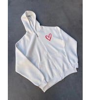 Kadın 3 İplik Pamuklu Fermuarlı Kapüşonlu Sweatshirt hoodie Hırka - Beyaz