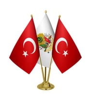 Masa Üstü Osmanlı Arması Bayrağı Türk Bayrağı Üçlü Pirinç Direk Masa Bayrak Seti
