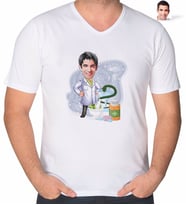 BK Gift Kişiye Özel Erkek Eczacı Karikatürlü V Yaka Tişört-2 (Beyaz)