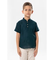 Kısa Kol Şantuklu Pamuk Bodrum Yazlık Erkek Çocuk Tshirt Koyu Petrol 3069