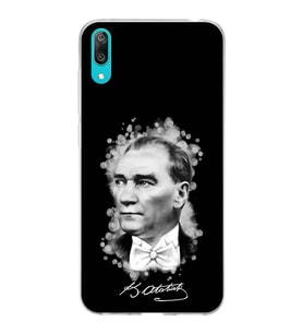 Huawei Y7 Pro 2019 Uyumlu Kapak Atatürk Tasarımlı Şeffaf Silikon Kılıf