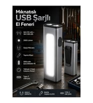 Mini Mıknatıslı USB Şarjlı Çok Fonksiyonlu El Feneri 2000 Lümen 5W XTE LED 3W COB LED Klipsli Tamir Kamp Lambası