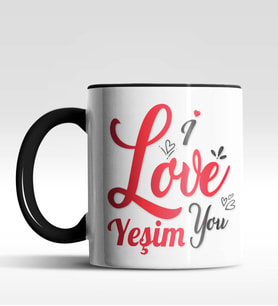 Kişiye Özel I Love You Tasarımlı Siyah Renk Kupa