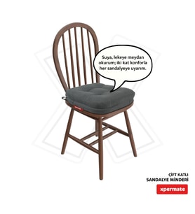 XPERMATE Çift Kat Sandalye Minderi Fermuarlı Yıkanabilir Kılıf Bağcıklı Su ve Yağ İtici 42x42x8 Antrasit