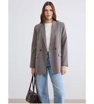 LCWAIKIKI Classic Kahverengi Kruvaze Yaka Kadın Blazer Ceket