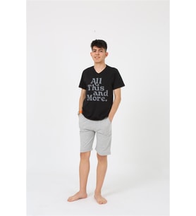 Akbeniz Erkek Genç Garson Boy Kısa Kol Siyah Penye Şortlu Pijama Takımı 20377