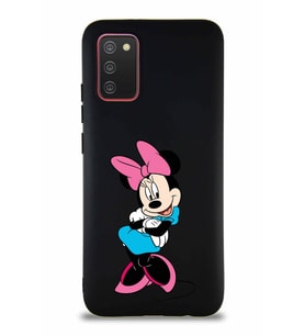 Samsung Galaxy A02S Soft Premier Kapak Minnie Mouse-D Tasarımlı Silikon Kılıf - Siyah (Şeffaf)