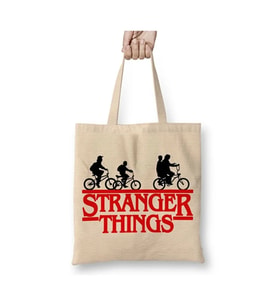 Stranger Things Bez Çanta Uzun Saplı Alışveriş Çantası Plaj Çantası (Beyaz)