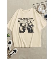 Unisex Treasure Of Youth Baskılı Tasarım Tshirt (Bej)