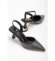 Sinda Siyah Saten Taş Detaylı İnce Topuklu Kadın Ayakkabı (Karışık)