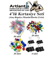 4 lü Kırtasiye Seti Mandal Raptiye Ataç Harita Çivisi 1 Paket Metal Kıskaç Klips Okul Ofis Büro Seti (Karışık)