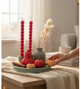 Sonbahar Hissi Mum - Mumelia Candles Doğal Soya Balkabağı Şamdan Taştozu Vazo Tasarım Dekoratif Mum Seti