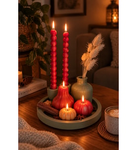 Sonbahar Hissi Mum - Mumelia Candles Doğal Soya Balkabağı Şamdan Taştozu Vazo Tasarım Dekoratif Mum Seti
