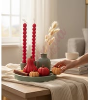 Sonbahar Hissi Mum - Mumelia Candles Doğal Soya Balkabağı Şamdan Taştozu Vazo Tasarım Dekoratif Mum Seti