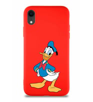 Apple iPhone XR Soft Premier Kapak Donald Duck-C Tasarımlı Silikon Kılıf - Kırmızı (Şeffaf)