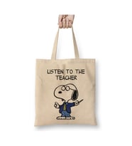 Snoopy Teacher Öğretmenler Günü Öğretmene Hediye 24 Kasım Bez Çanta Uzun Saplı Alışveriş Çantası (Beyaz)