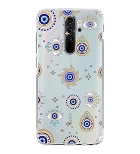 PrintiFy Xiaomi Redmi Note 8 Pro ile Uyumlu Nazar Boncuğu 5  Kamera Korumalı Şeffaf Silikon Kılıf