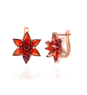 Gümüş Rose Kırmızı Lotus Çiçeği Kadın Küpe