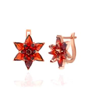 Gümüş Rose Kırmızı Lotus Çiçeği Kadın Küpe