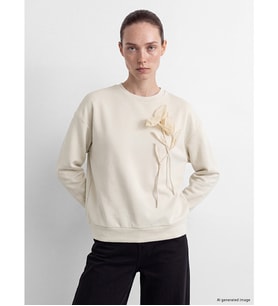 LCW Comfort Bej Nakışlı Soft Touch Kadın Sweatshirt