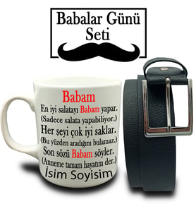 Babalar Gününe Özel Babam Tasarımlı Kişiye Özel Kupa & Kemer Hediye seti