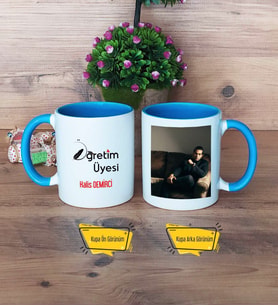 Öğretim Üyesi Kupa Bardak Mavi Fotoğraflı Öğretmenler Günü Hediyesi