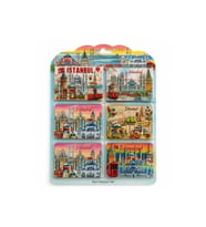 Kişiye Özel İstanbul Temalı Ahşap Buzdolapı Süsü Magnet 6'Lı Set - 8x5,5cm
