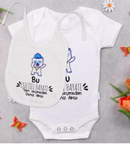 BK Kids Kişiye Özel Işıltılı Hayatı Ben Seçmedim Tasarımlı Bebek Body Zıbın ve Mama Önlüğü Hediye Seti - Model 1