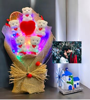 Size Özel Hediye Seti, Led Işıklı Tasarım Buket ve Değirmen Fotoğraf Tutucu (Model 2)