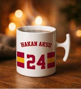 BK Gift Kişiye Özel İsimli Sarı Kırmızı Taraftar Tasarımlı Hammer Kulplu Beyaz Kupa Bardak-7, Arkadaşa Hediye, Sevgiliye Hediye, Taraftar Hediyesi
