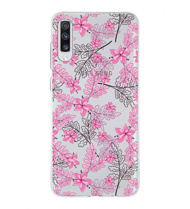 Samsung Galaxy A70 Uyumlu Kapak Floral Pembe Tasarımlı Şeffaf Silikon Kılıf