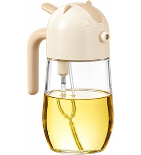 Sprey Yağlık ve Yağdanlık, Cam Hazneli 2’si 1 Arada Yağ Püskürtücü ve Dökücü, 600 ml, Krem