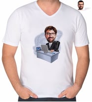 BK Gift Kişiye Özel Erkek Genel Müdür Karikatürlü V Yaka Tişört-1 (Beyaz)