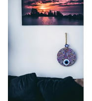 Mandala Desen Mavi Mor Nazar Boncuklu Füzyon Cam El İşçiliği 12 cm Duvar Süsü Na
